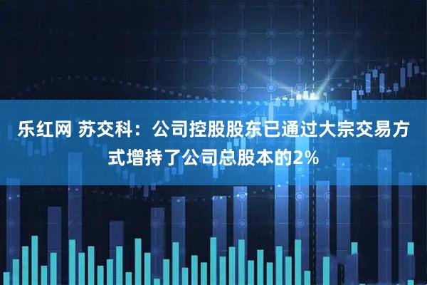 乐红网 苏交科：公司控股股东已通过大宗交易方式增持了公司总股本的2%